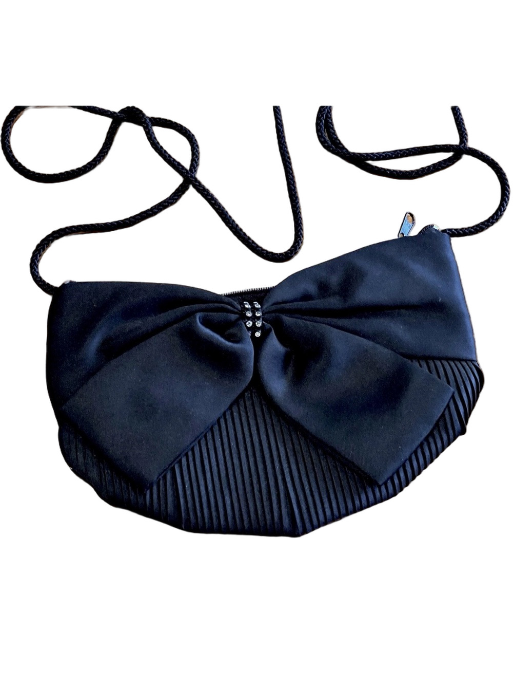 Vintage Pacific Express Black Satin Evening Bag Bow Crossbody Clutch